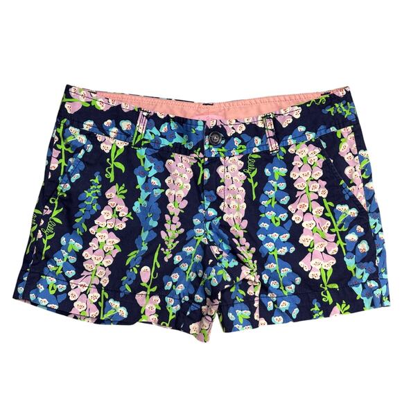 LILLY PULITZER Callahan Foxy Foxglove Shorts Sz 6 Floral Blue Purple Summer - Picture 1 of 6